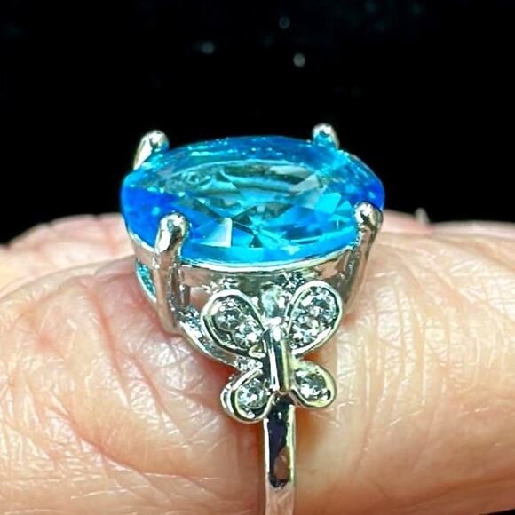Inlaid Jade Sapphire Combination Ring Multiple Sizes - Picture 6 of 12